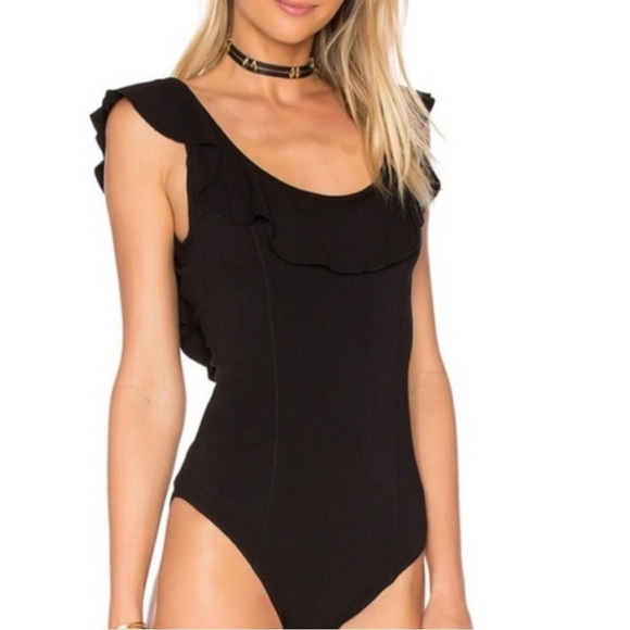 Free People Intimately Uh Huh Ruffle Bodysuit in Black - Picture 2 of 8